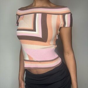 Bebe Cropped Striped Knit Top